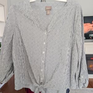 Chico's Women's Striped Button-Up Top - Blue and White